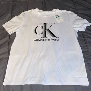 White, Calvin Klein Tee Shirt.